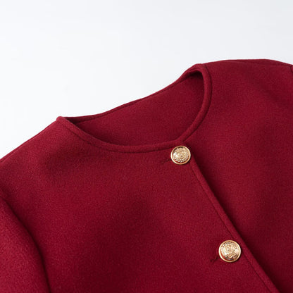 Women’s short jacket in boxy cut with round neck and gold decorative buttons EVA-US