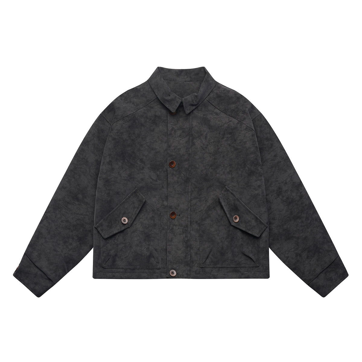 Men's short-cut suede-look blouson with patch flap pockets and shirt collar EVA-US