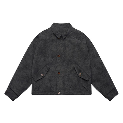 Men's short-cut suede-look blouson with patch flap pockets and shirt collar EVA-US