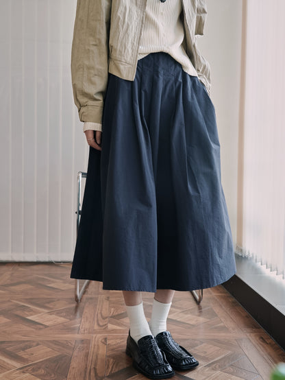 Women's Wide Swinging Midi Skirt with High Waist and Soft Pleats EVA-US