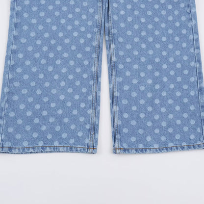 Women Short-Cut Wide-Leg Jeans with Polka Dot Pattern and High Waist EVA-US