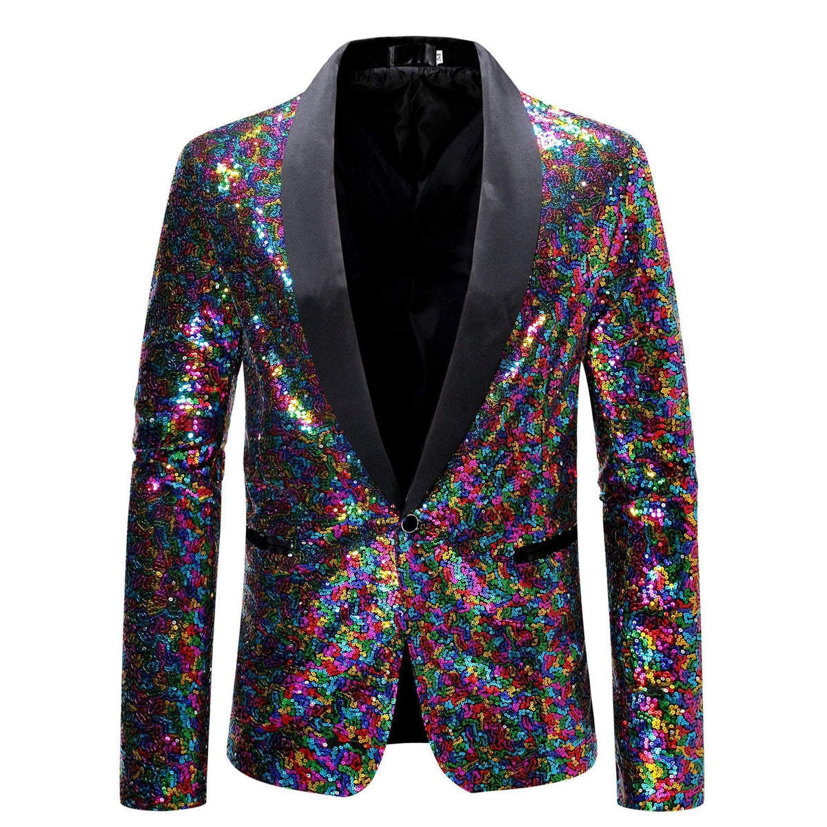 EVA-US Men's Sequin Blazer with Shawl Collar
