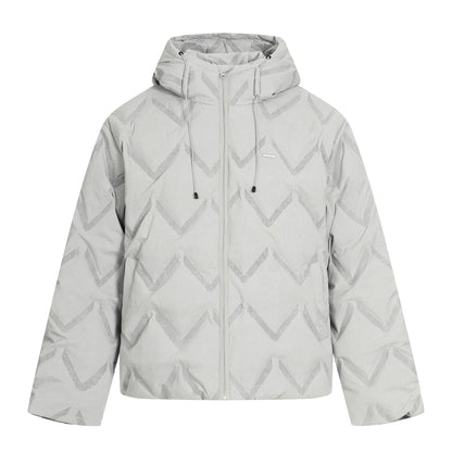Women's short padded hooded jacket with reflective chevron quilting EVA-US