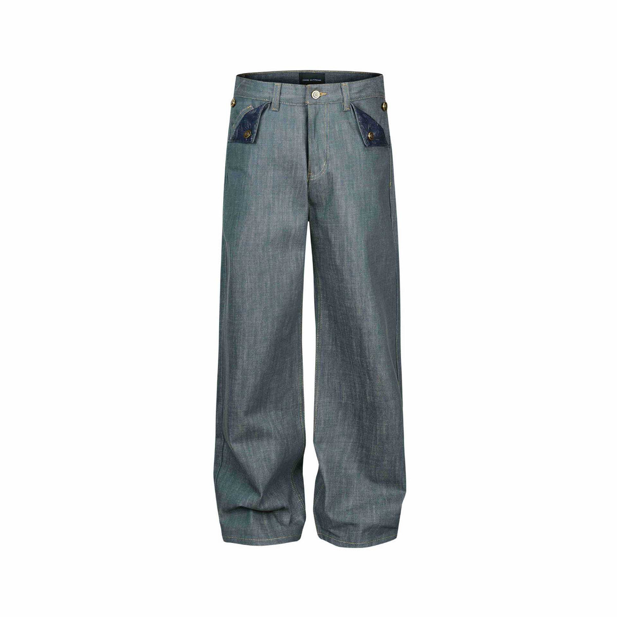 Ladies Wide High-Waist Jeans with Decorative Cuff Pockets EVA-US