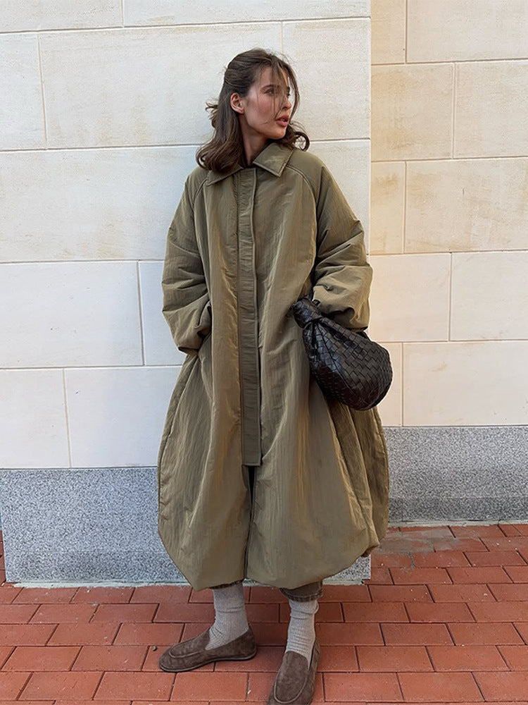 Women's Oversize Quilted Coat with Balloon Hem and Raglan Sleeves EVA-US