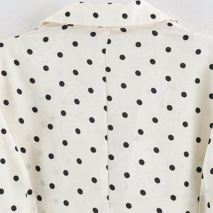 Ladies Light Polka Dot Blazer with Lapels, Drawstring Waist and Flap Pockets EVA-US