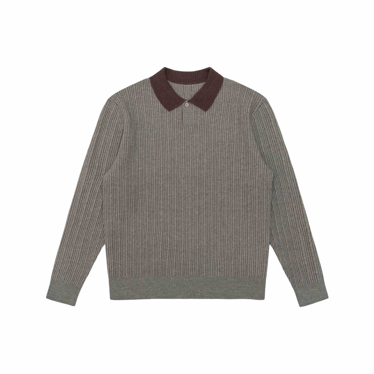 Men's fine-structured ribbed knit polo sweater with contrast collar EVA-US