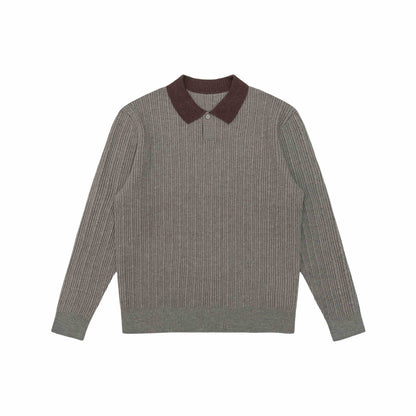 Men's fine-structured ribbed knit polo sweater with contrast collar EVA-US