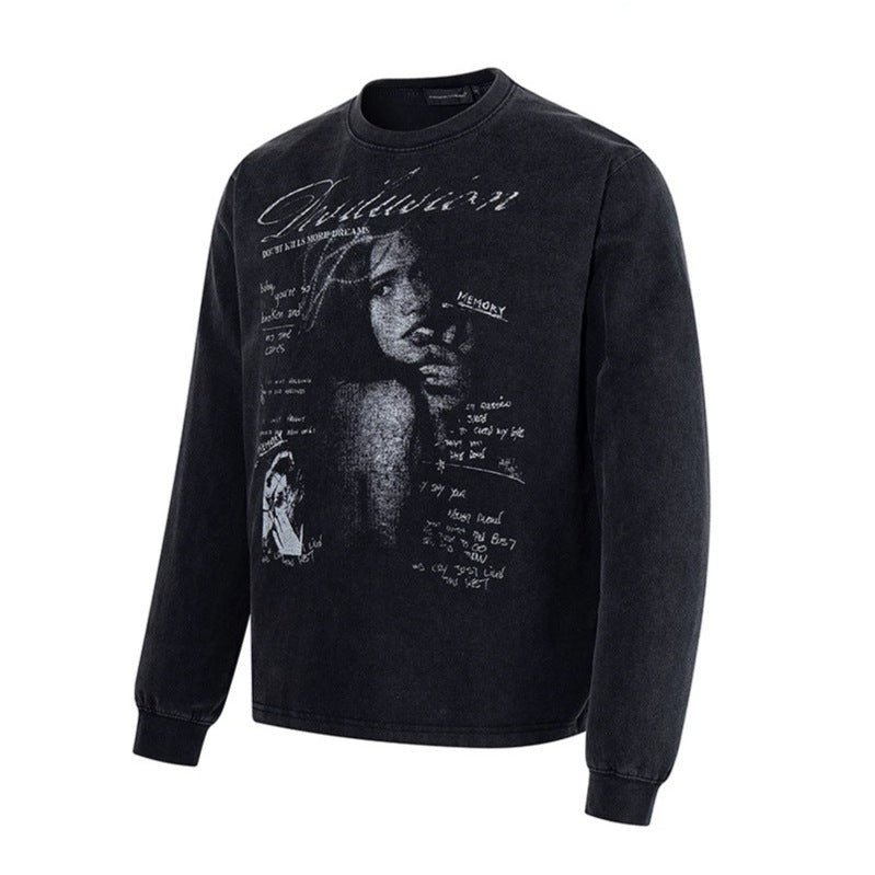 Men's Longsleeve with Vintage Girl Graphic and Used Wash EVA-US