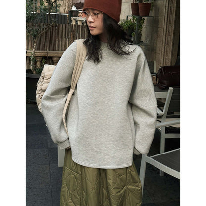 Women's Loose Sweatshirt with Voluminous Balloon Sleeves and Round Neck