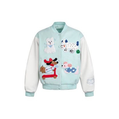 Women's Playful Bomber Jacket with Chenille Applications and Contrast Sleeves EVA-US