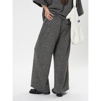 Women's Oversized Knit Set with Boxy Short Sleeve Sweater and Wide High-Waist Palazzo Pants EVA-US