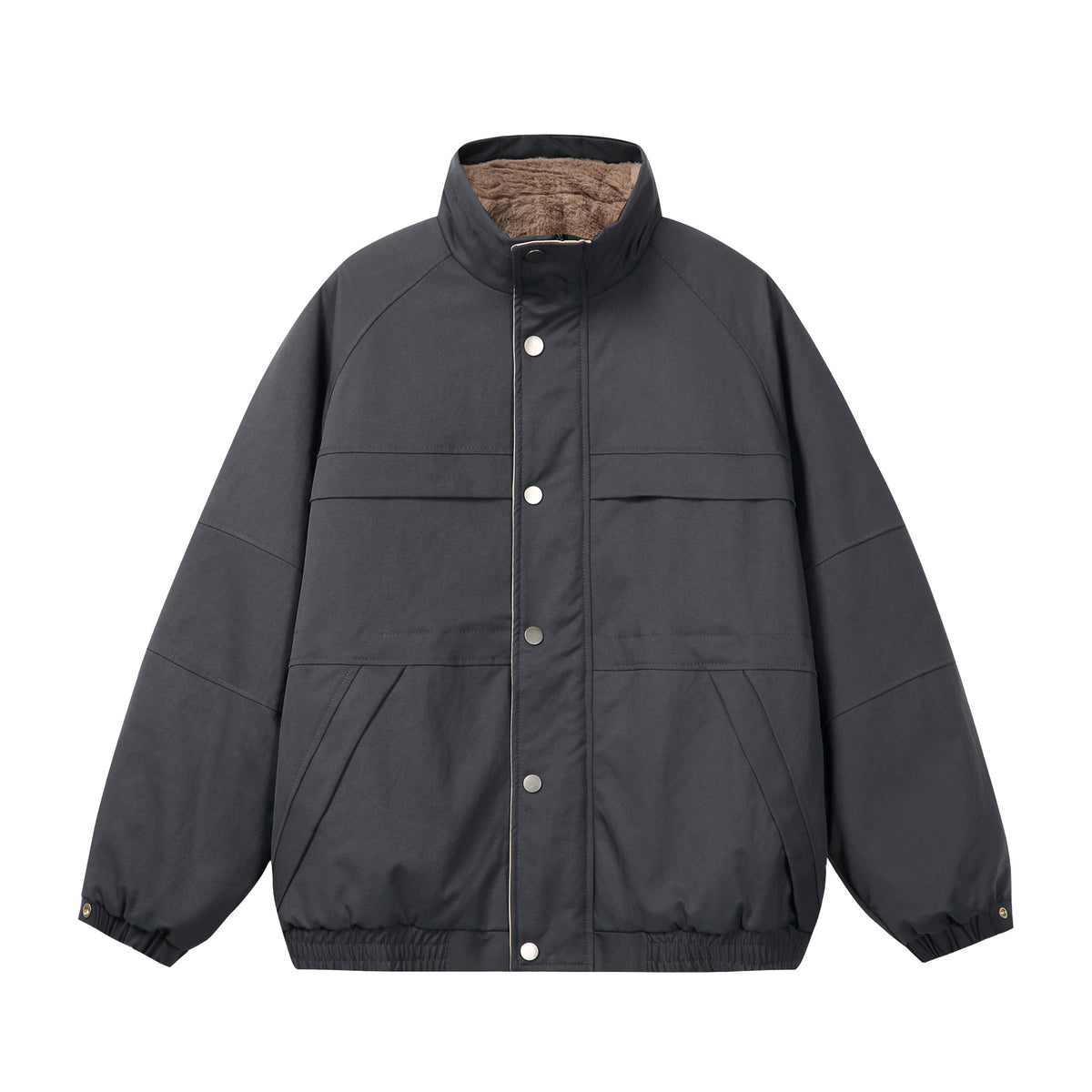 Unisex Short Cut Boxy Puffer Jacket with High Collar and Teddy Lining EVA-US