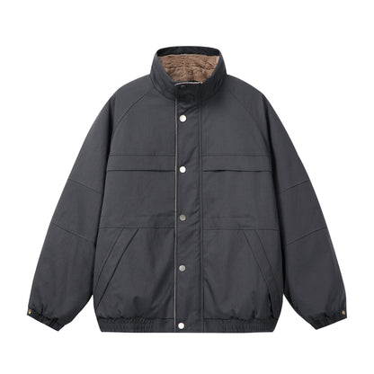 Unisex Short Cut Boxy Puffer Jacket with High Collar and Teddy Lining EVA-US