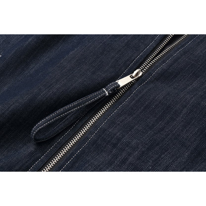 Men's Boxy Denim Blouson with high stand-up collar, visible contrast stitching and elastic hem.