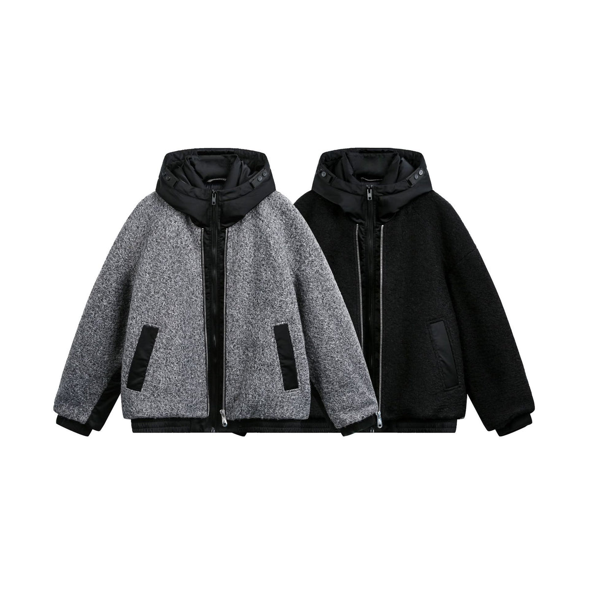 Women's Oversize Wool Blend Bomber Jacket with Quilted Hood EVA-US