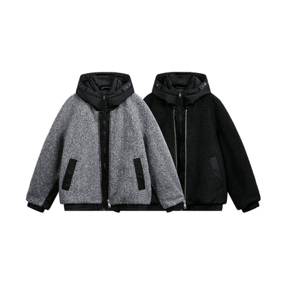Women's Oversize Wool Blend Bomber Jacket with Quilted Hood EVA-US