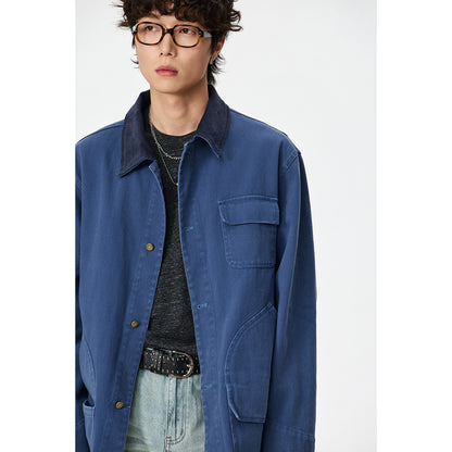 Unisex Tailored Canvas Chore Jacket with Cord Collar and Patch Pockets EVA-US