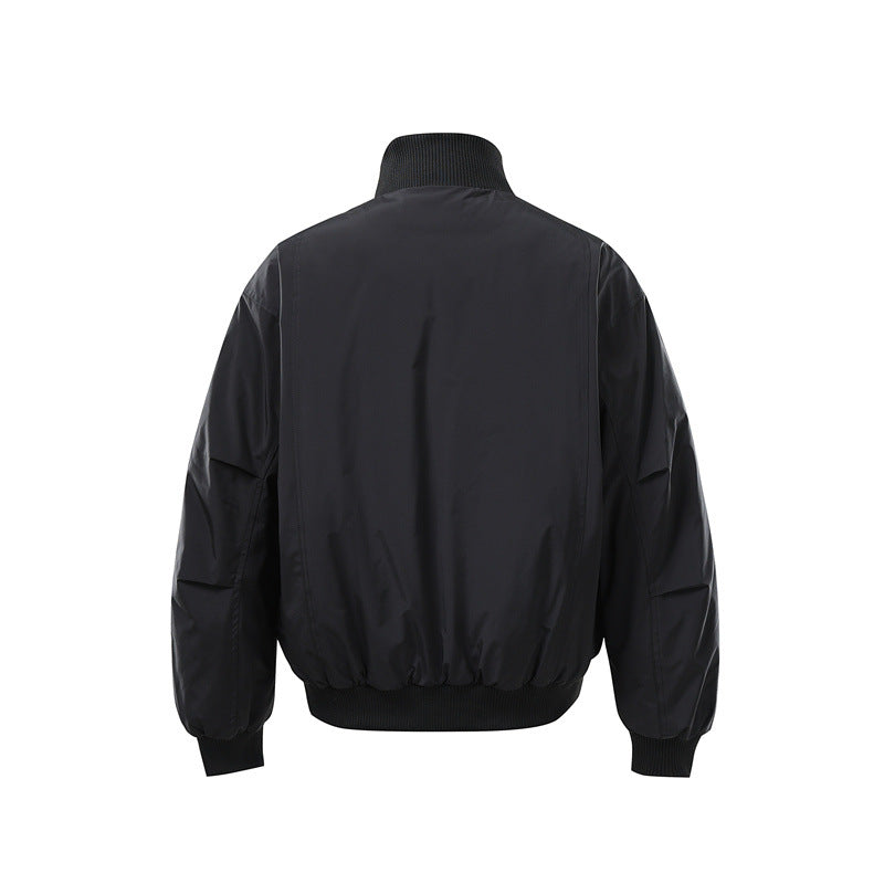 Men's Lightweight Nylon Bomber Jacket with Stand-Up Collar and Elastic Hem EVA-US