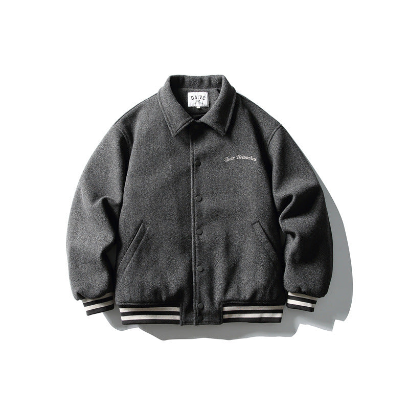 Men's Boxy College Blouson Jacket made of wool blend with snap button closure and striped ribbed cuffs EVA-US