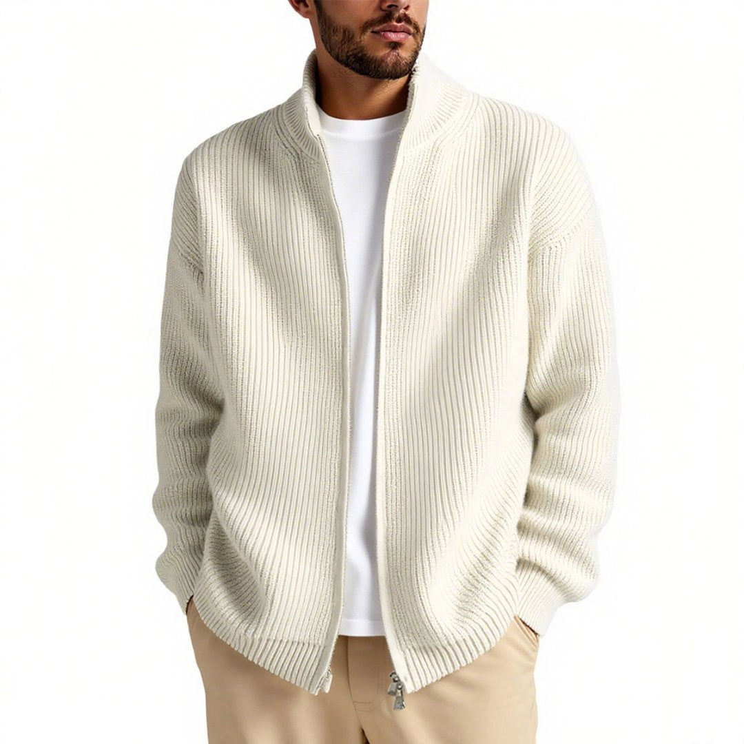 Men's cardigan with high collar and practical zipper EVA-US