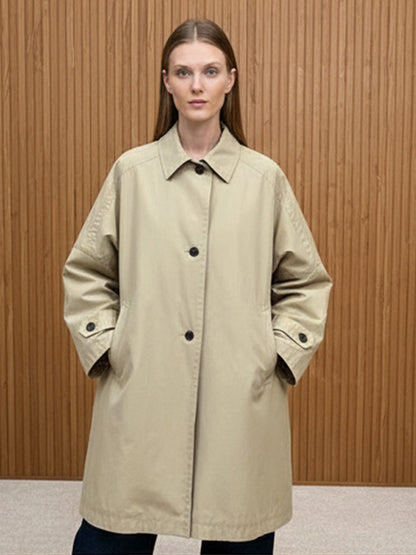 Women's Oversize Cotton Blend Trench Coat with Mid-Length, Straight Cut EVA-US
