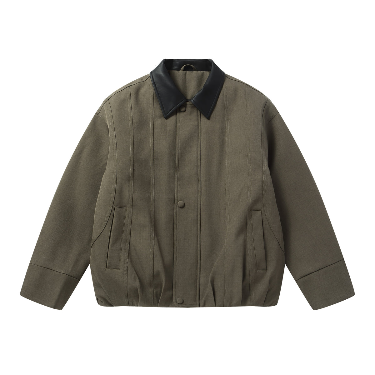 Men's Short Boxy Workwear Blouson with Leather Collar and Vertical Quilting EVA-US