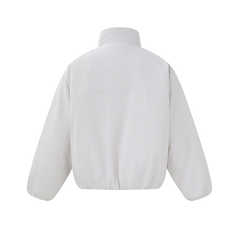 Unisex Lightweight Boxy Puffer Jacket with High Stand-Up Collar and Elastic Hem EVA-US