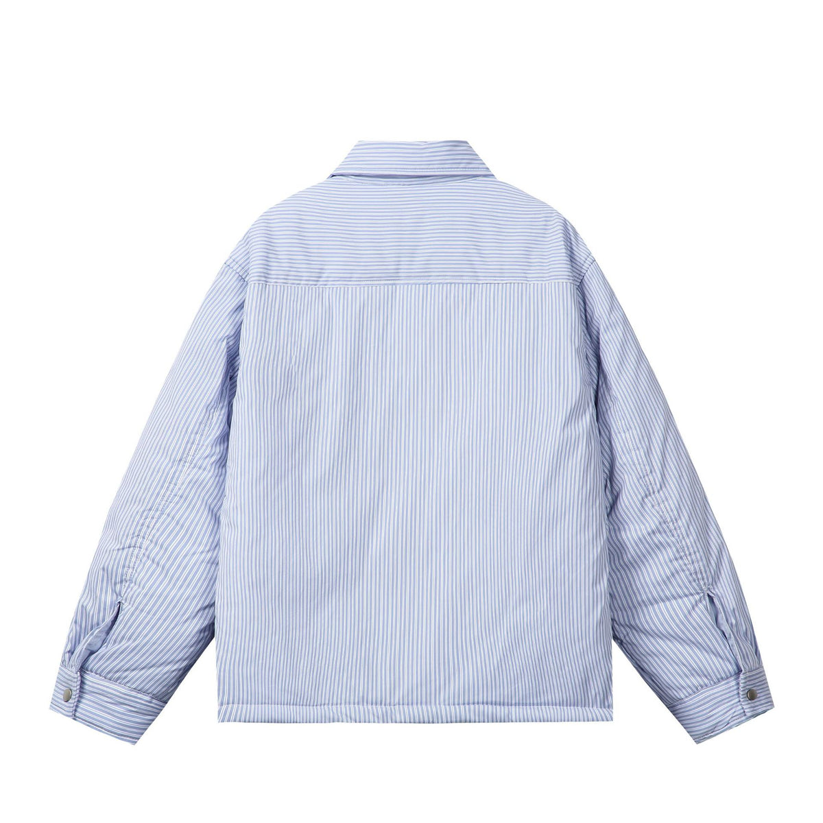 Unisex Striped Boxy Shirt Jacket with Snap Button Placket and Chest Pocket EVA-US