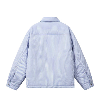 Unisex Striped Boxy Shirt Jacket with Snap Button Placket and Chest Pocket EVA-US