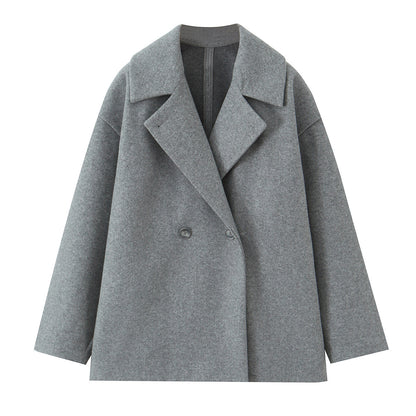 Women's Short-Cut Oversized Wool Blend Coat with Wide Shawl Collar EVA-US