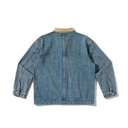 Unisex Boxy Denim Blouson Jacket with Cord Collar and Utility Pockets EVA-US