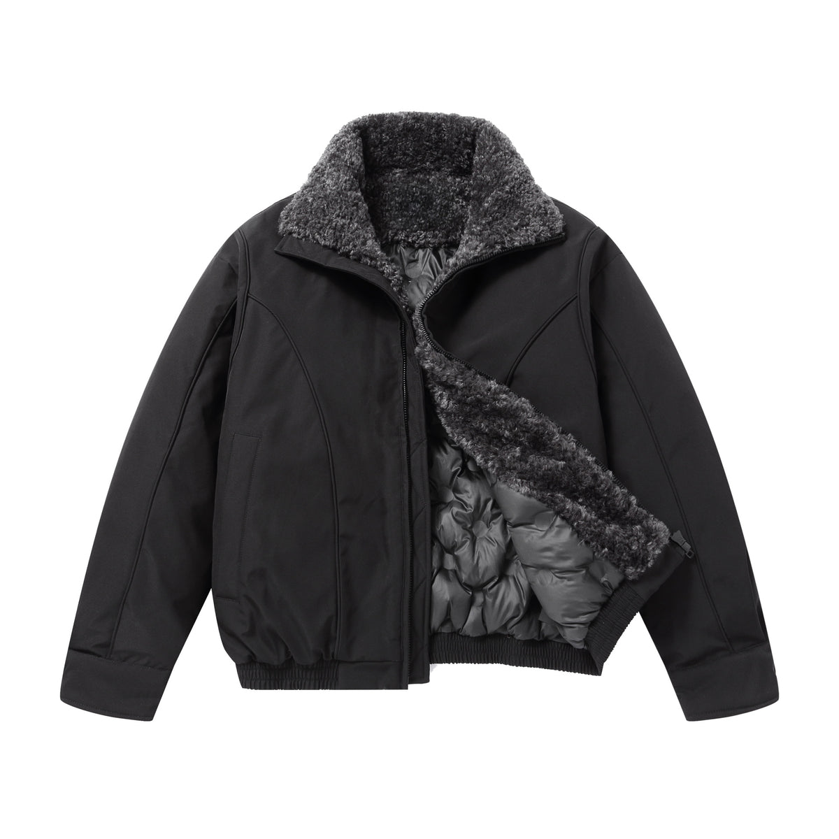 Men's short-cut thermal bomber jacket with high teddy collar EVA-US