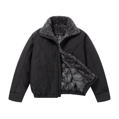 Men's short-cut thermal bomber jacket with high teddy collar EVA-US