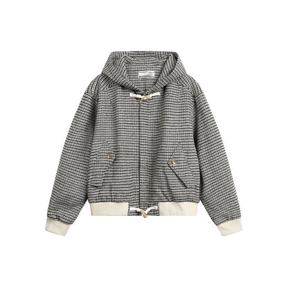 Unisex short-cut hooded blouson jacket in mixed structure with toggle closure and ribbed cuffs EVA-US