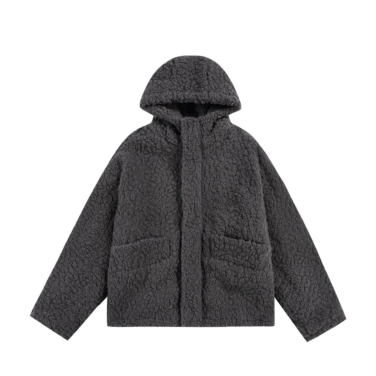 Women's Oversize Sherpa Hoodie with Concealed Front Flap and Patch Pockets EVA-US