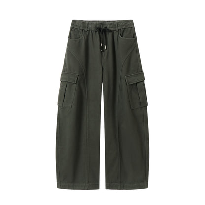 Men's Wide Cargo Pants with Drawstring Waist and Multiple Flap Pockets EVA-US