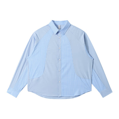 Women's Oversize Shirt with Check Panels and Raglan Sleeves EVA-US