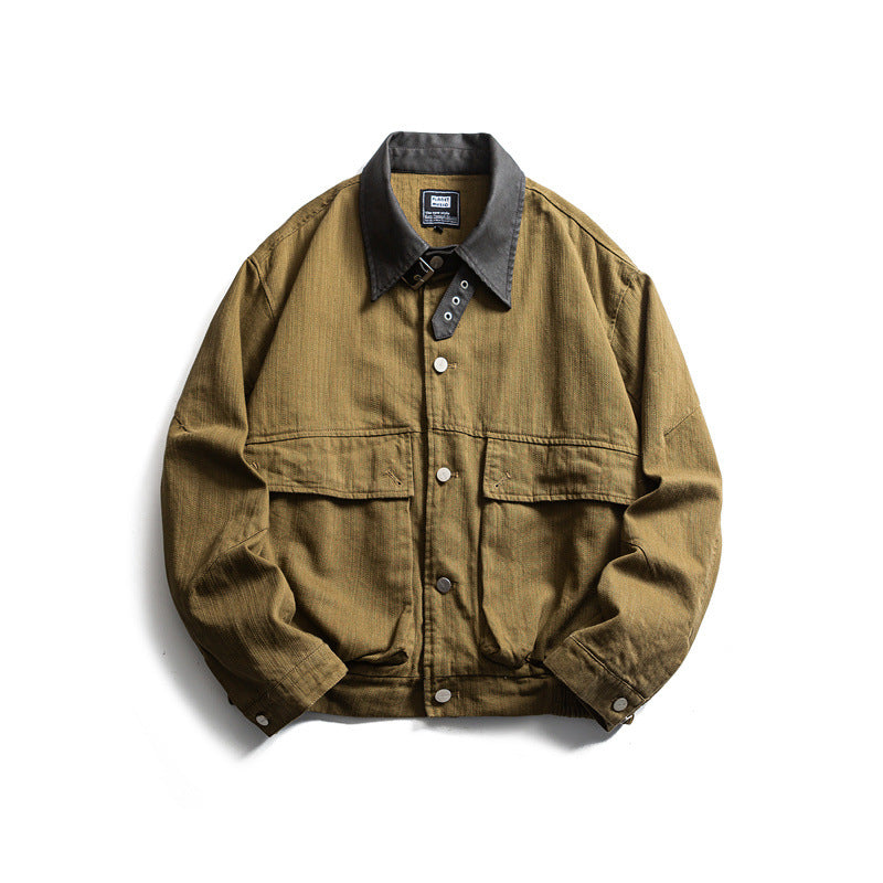 Men's robustly cut canvas blouson jacket with contrasting corduroy collar and double flap pockets EVA-US