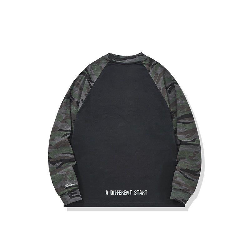 Unisex Oversized Sweatshirt with Camouflage Raglan Sleeves and Embossed Front Logo EVA-US