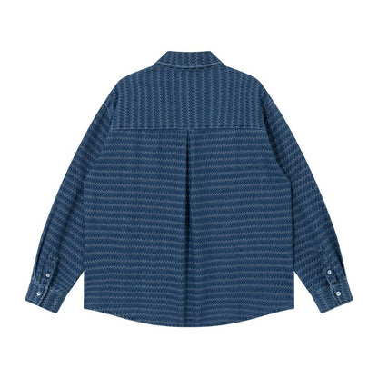 Unisex Structured Cotton Overshirt Jacket with Zigzag Jacquard and Patch Chest Pockets EVA-US