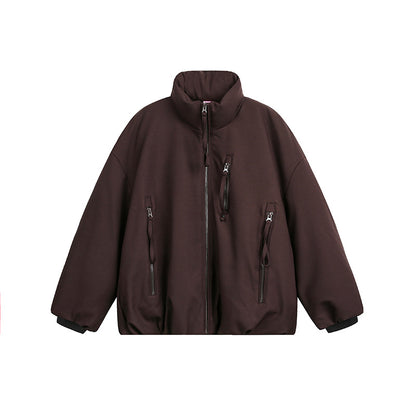 Unisex Wide Cut Utility Fleece Jacket with Stand-Up Collar and Multiple Zipper Pockets EVA-US