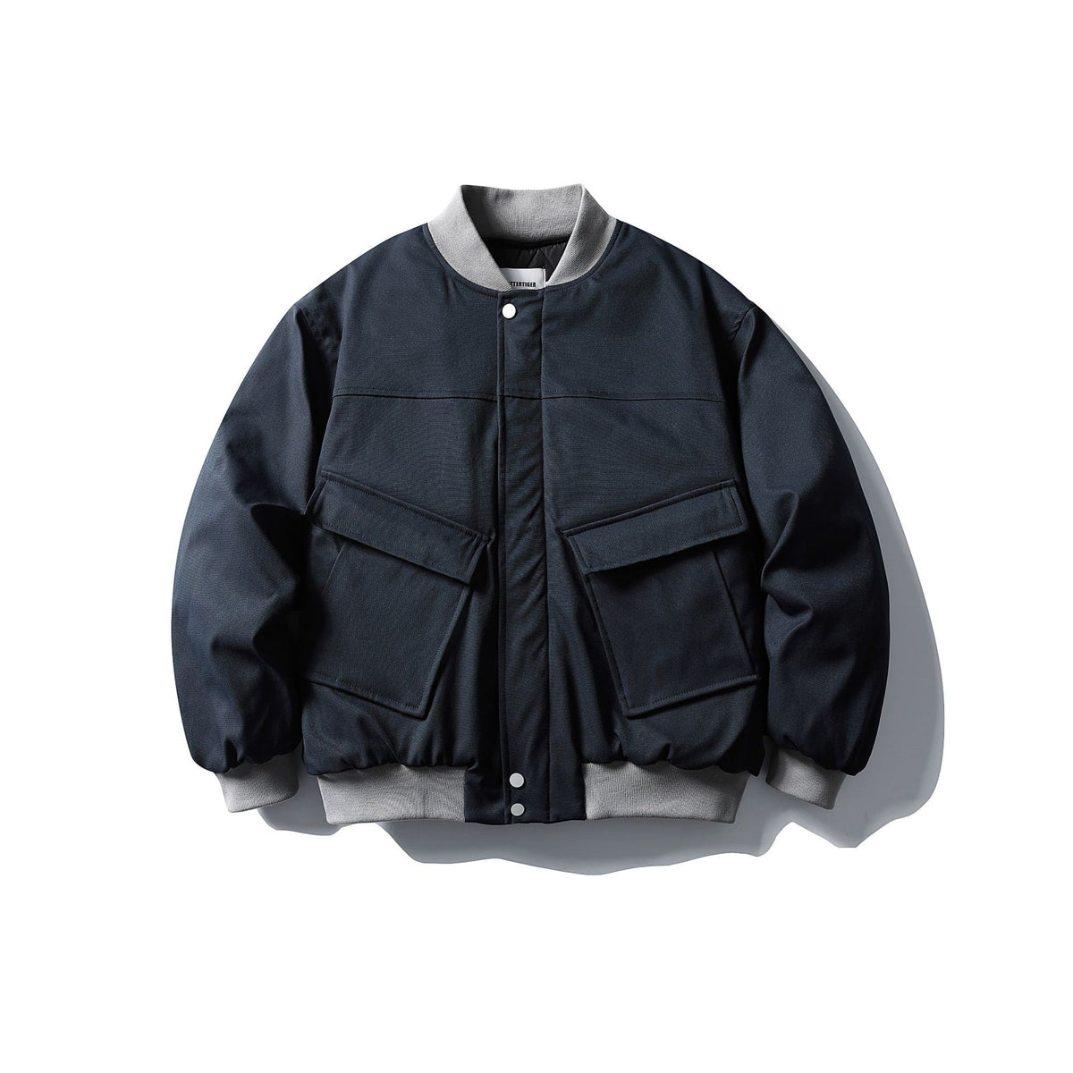 Unisex Short Boxy Quilted Bomber Jacket in Utility Look with Ribbed Collar EVA-US