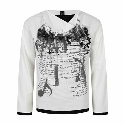 Women's long sleeve shirt with asymmetric funnel neck and graphic music print EVA-US