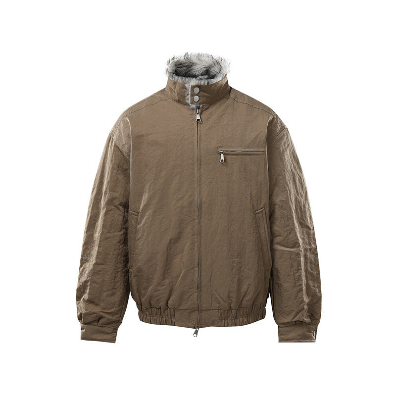 Men's Quilted Bomber Jacket with High Teddy Collar, Concealed Zipper and Elastic Hem EVA-US
