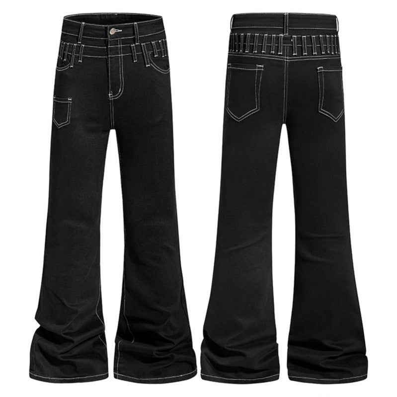 Ladies high-waisted flared jeans with wide leg, utility pocket and contrast stitching EVA-US