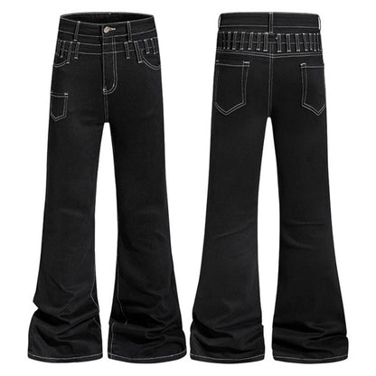 Ladies high-waisted flared jeans with wide leg, utility pocket and contrast stitching EVA-US