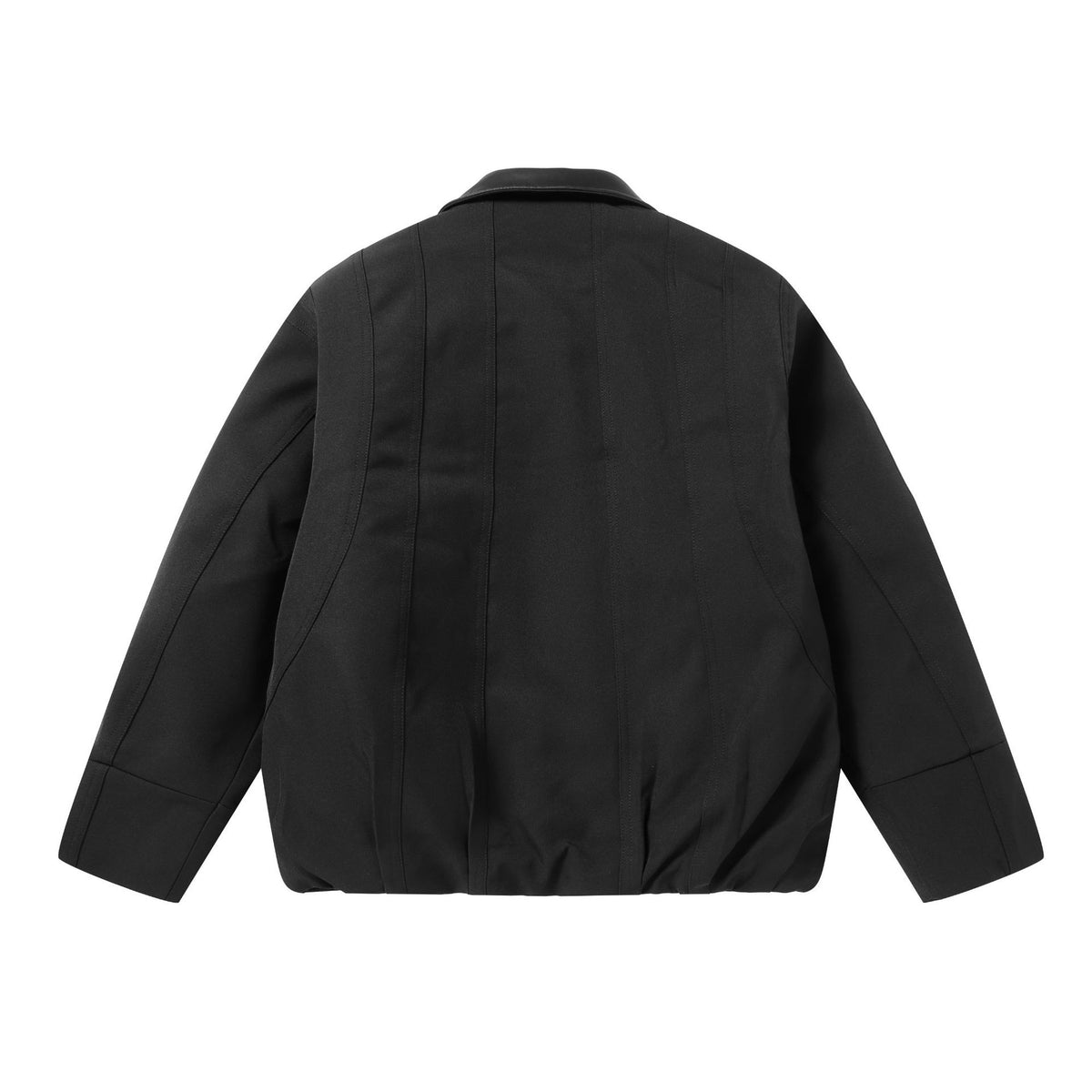 Men's Short Boxy Workwear Blouson with Leather Collar and Vertical Quilting EVA-US