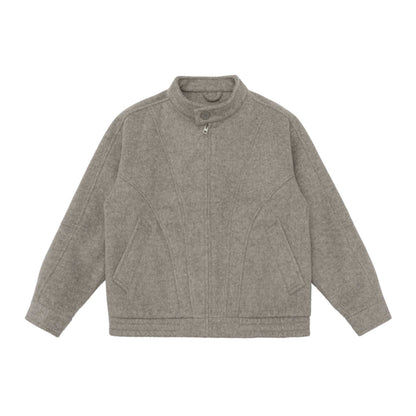 Unisex Slim Fit Wool Blend Blouson Jacket with High Stand Collar and Concealed Zipper EVA-US
