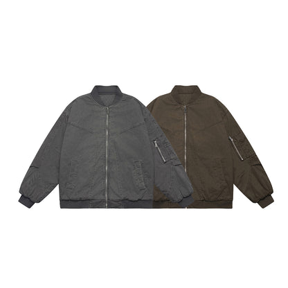Unisex Oversize Utility Bomber Jacket with Arm Pocket, Elastic Hem and Concealed Side Pockets EVA-US
